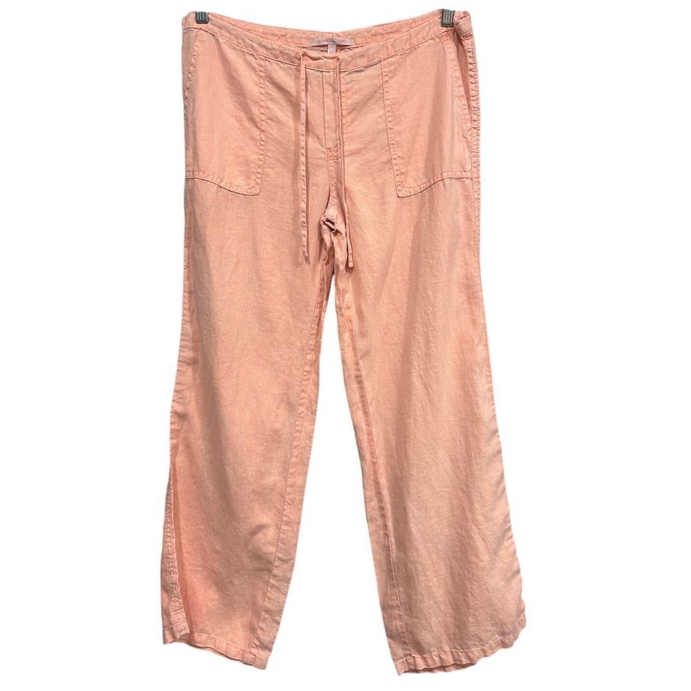 Victoria's Secret Linen Blend Wide Leg Pants Coral Bright Orange Size 6‎ Short